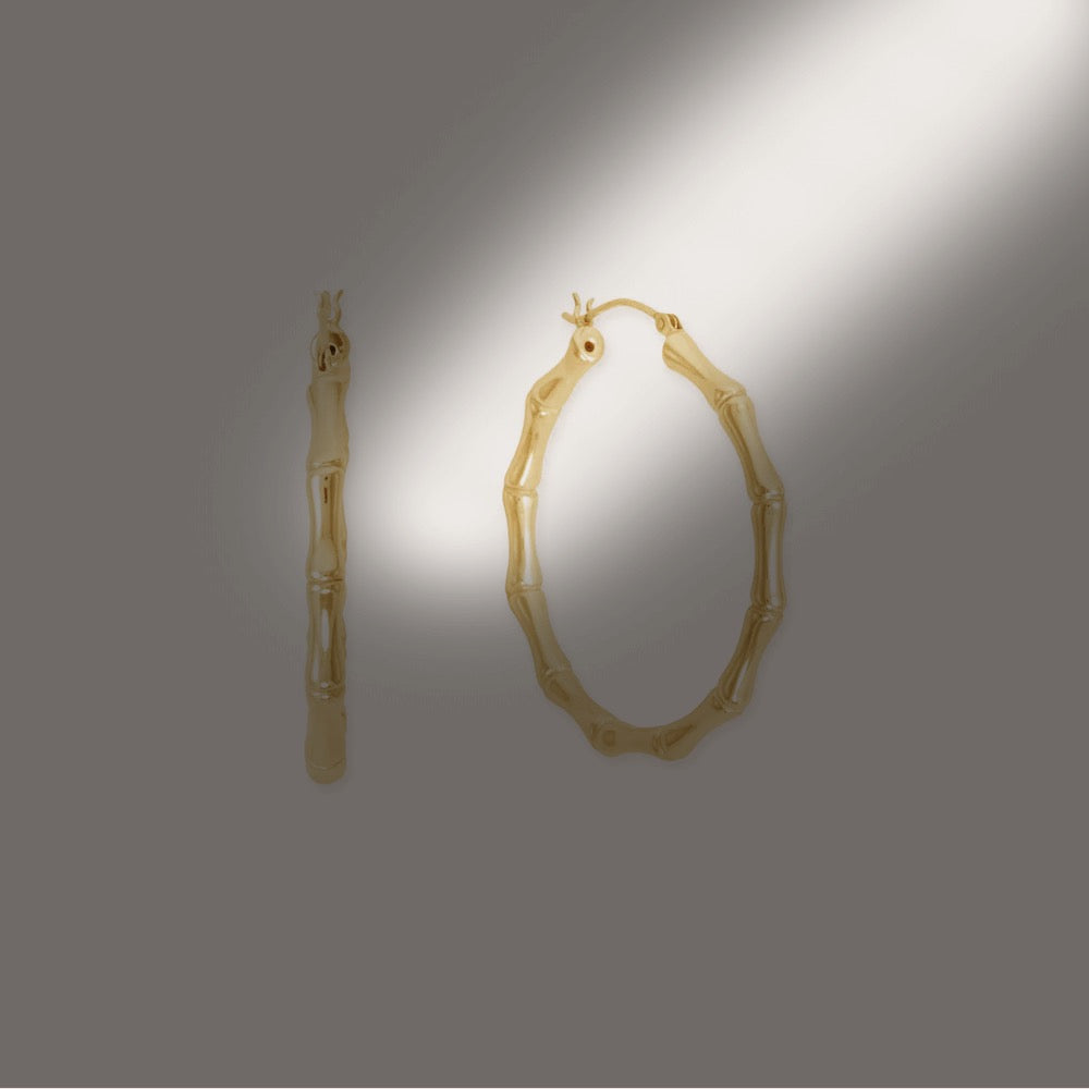 14 Karat Gold Dipped 44mm Slim Bamboo Hoop Earrings