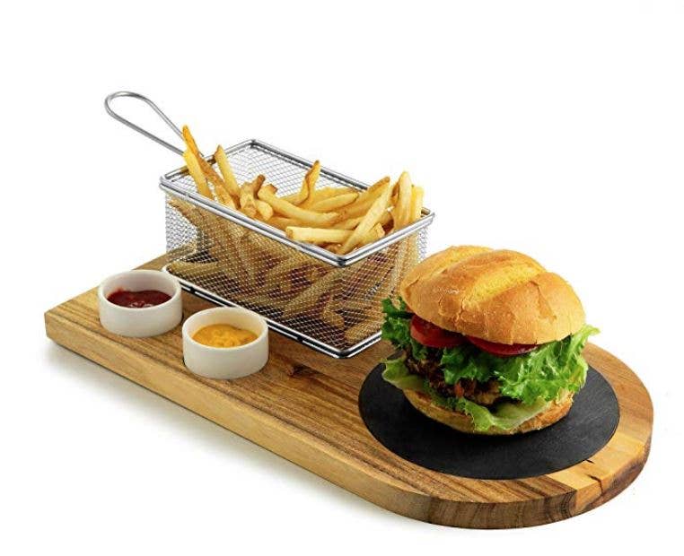 Burger and Sandwich Serving Board With Fry Basket and Cups