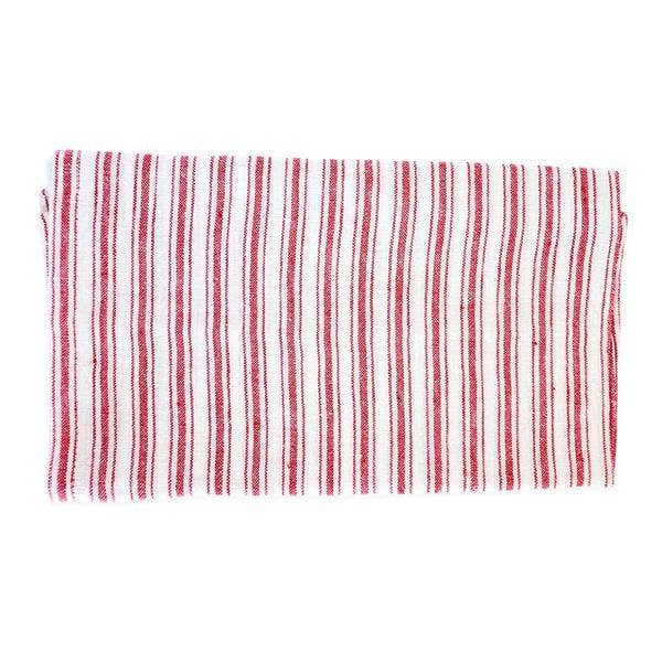 Boat Stripe Linen Towels White & Red, Set of 2