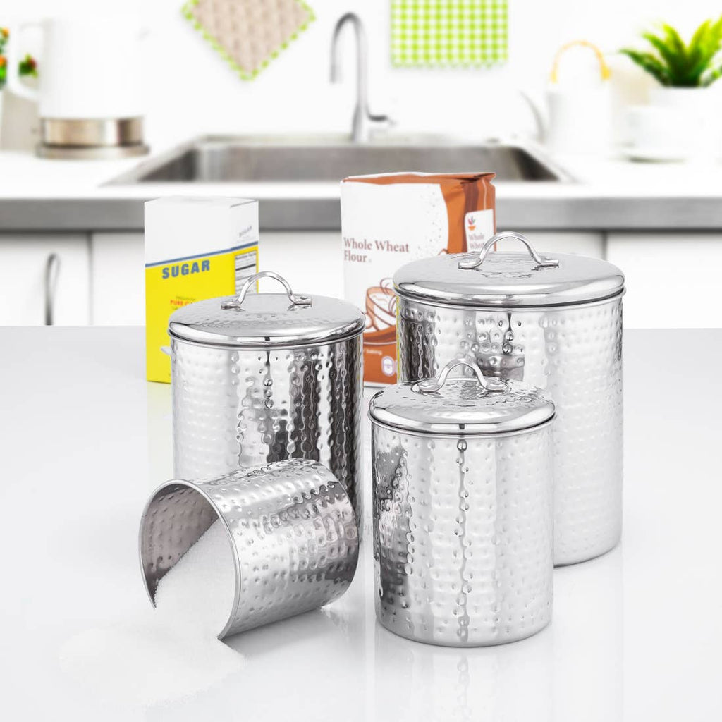 Hammered Stainless Steel Canister Set with Fresh Seal Lids