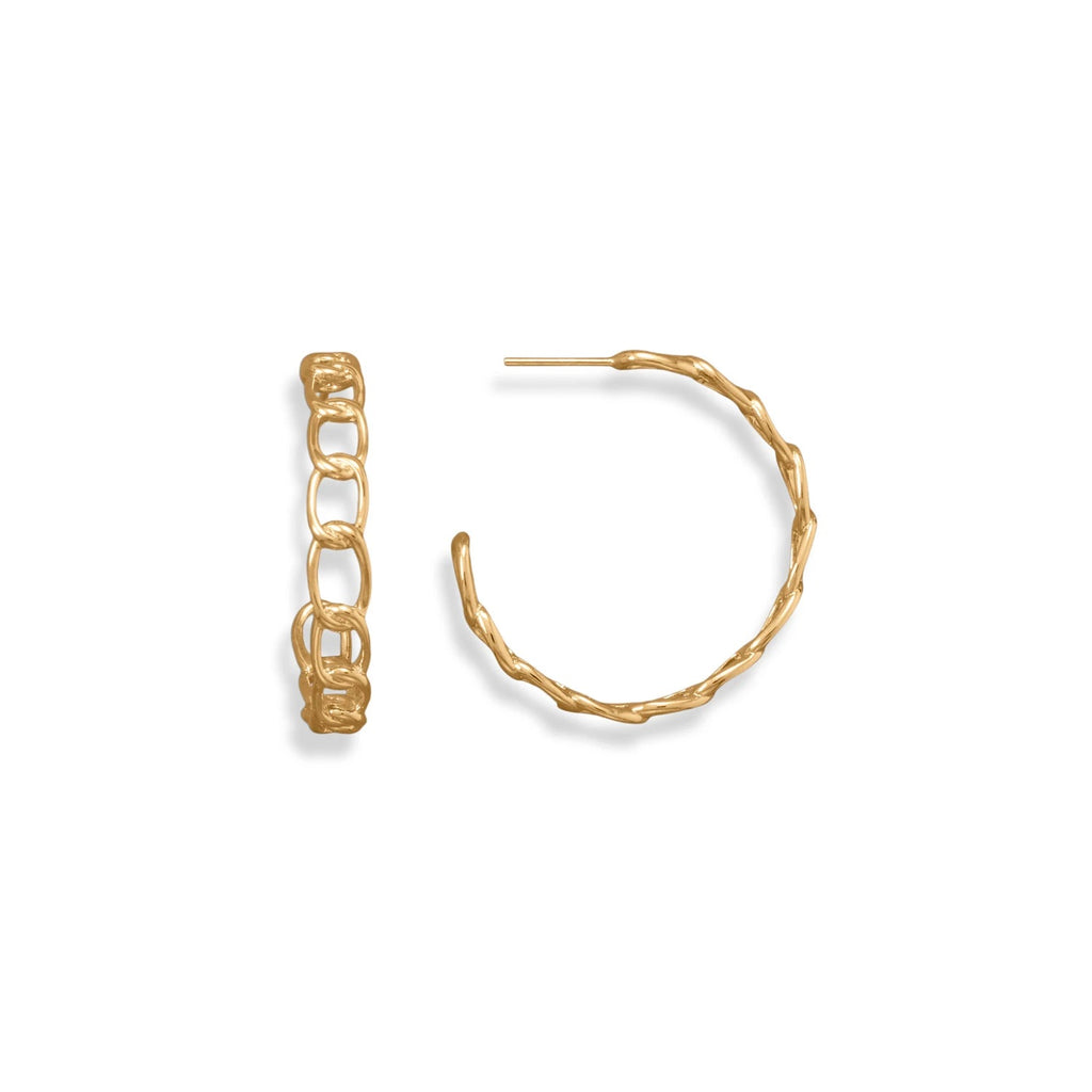 14 Karat Gold Dipped Manhattan Curb Link 3/4 Hoop Earrings
