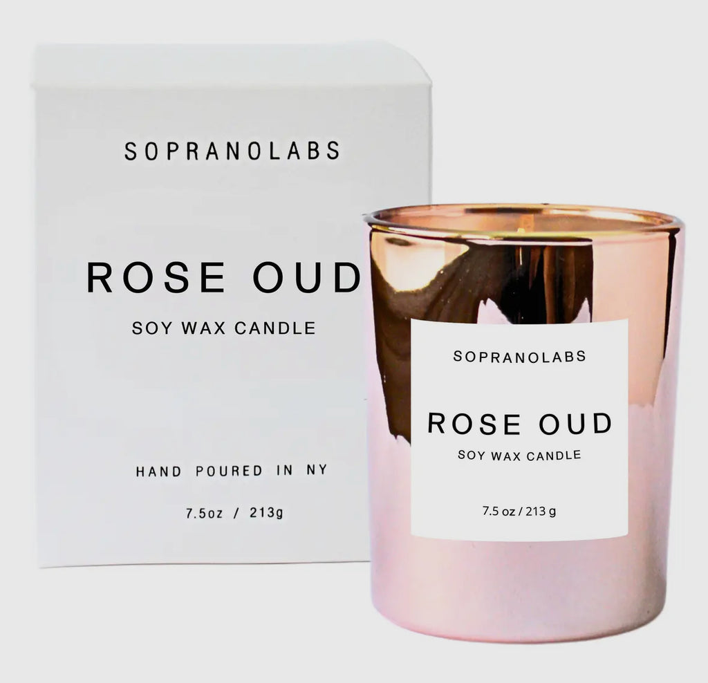 Rose Oud Soy Wax Candle. Clean Vegan Hand