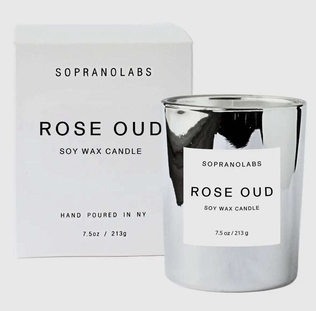 Rose Oud Soy Wax Candle. Clean Vegan Hand