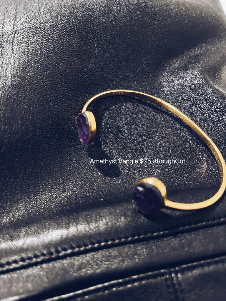 14 Karat Gold Dipped Rough Cut Amethyst Split Bangle