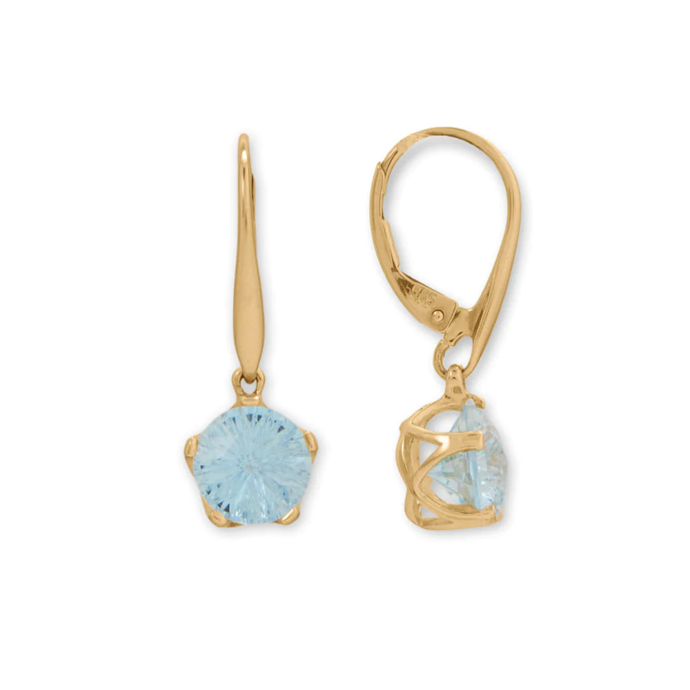14 Karat Gold Princess Precision Blue Skies Topaz Lever Earrings
