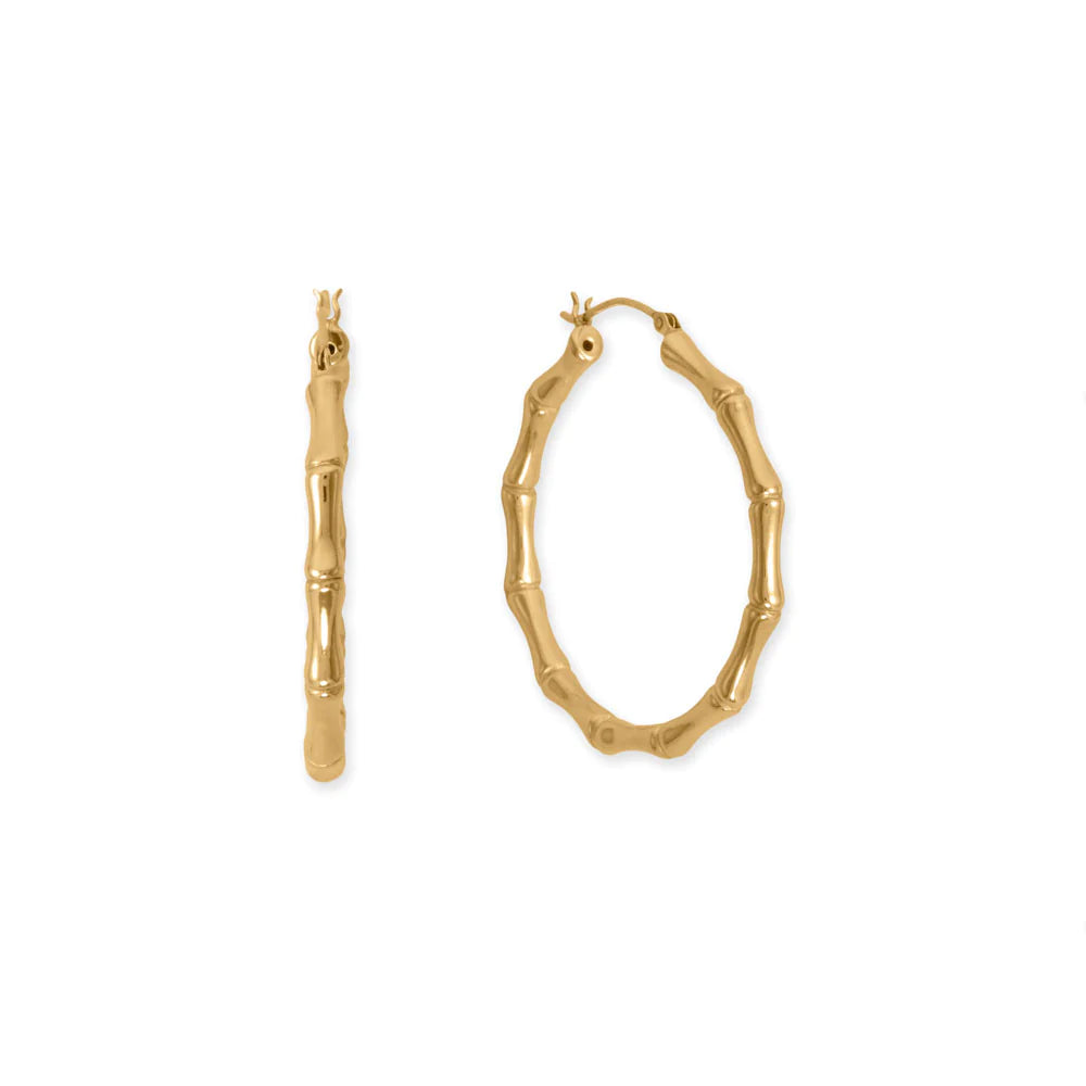 14 Karat Gold Dipped 44mm Slim Bamboo Hoop Earrings