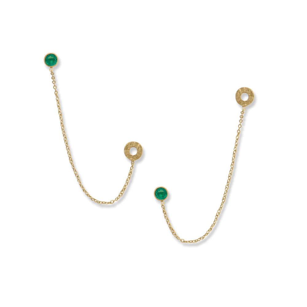 14 Karat Gold Dipped Green Glass Double Post Earrings