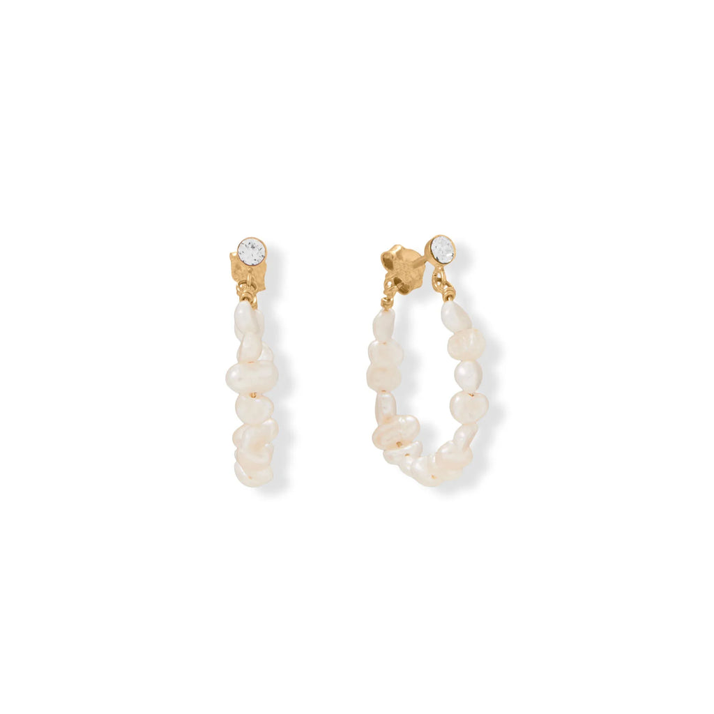 Very Cute Marquise Blue Glass Stud Earrings x Fresh Water Pearl Hoops #Set