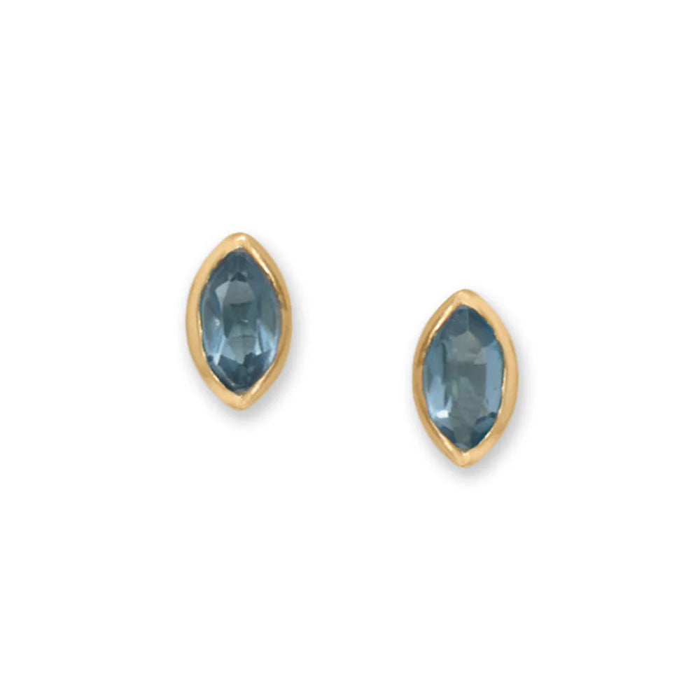 Very Cute Marquise Blue Glass Stud Earrings x Fresh Water Pearl Hoops #Set