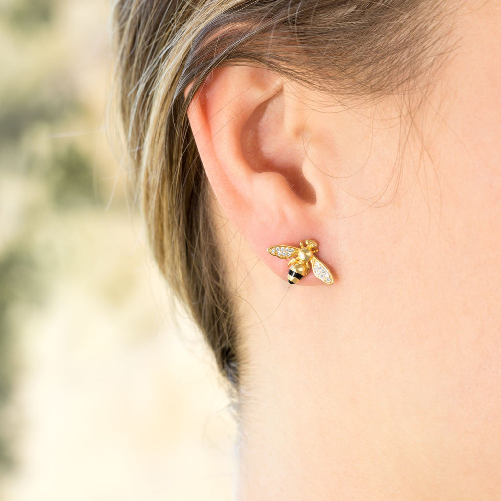 14 Karat Gold  Bee Side Earrings
