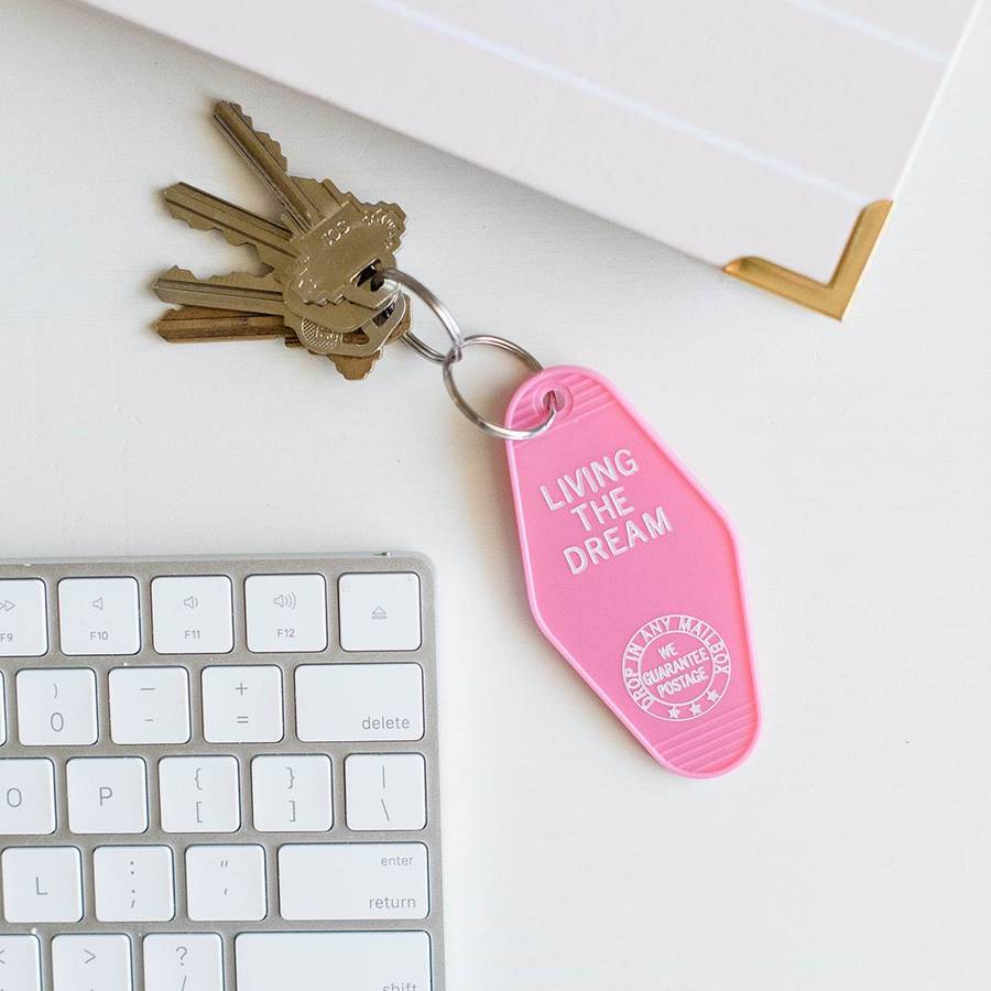 Living The Dream Pink Keychain