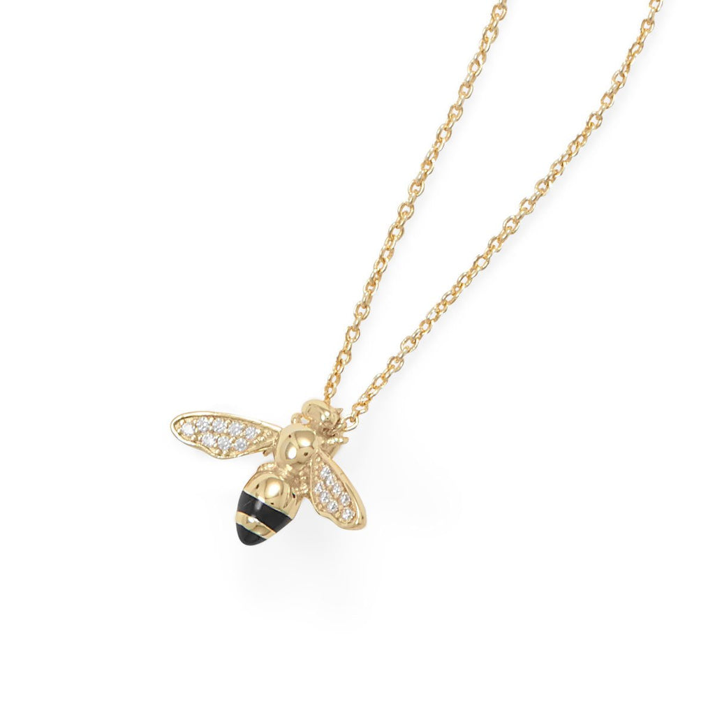 16"+2" 14 Karat Gold  Bee Side Necklace
