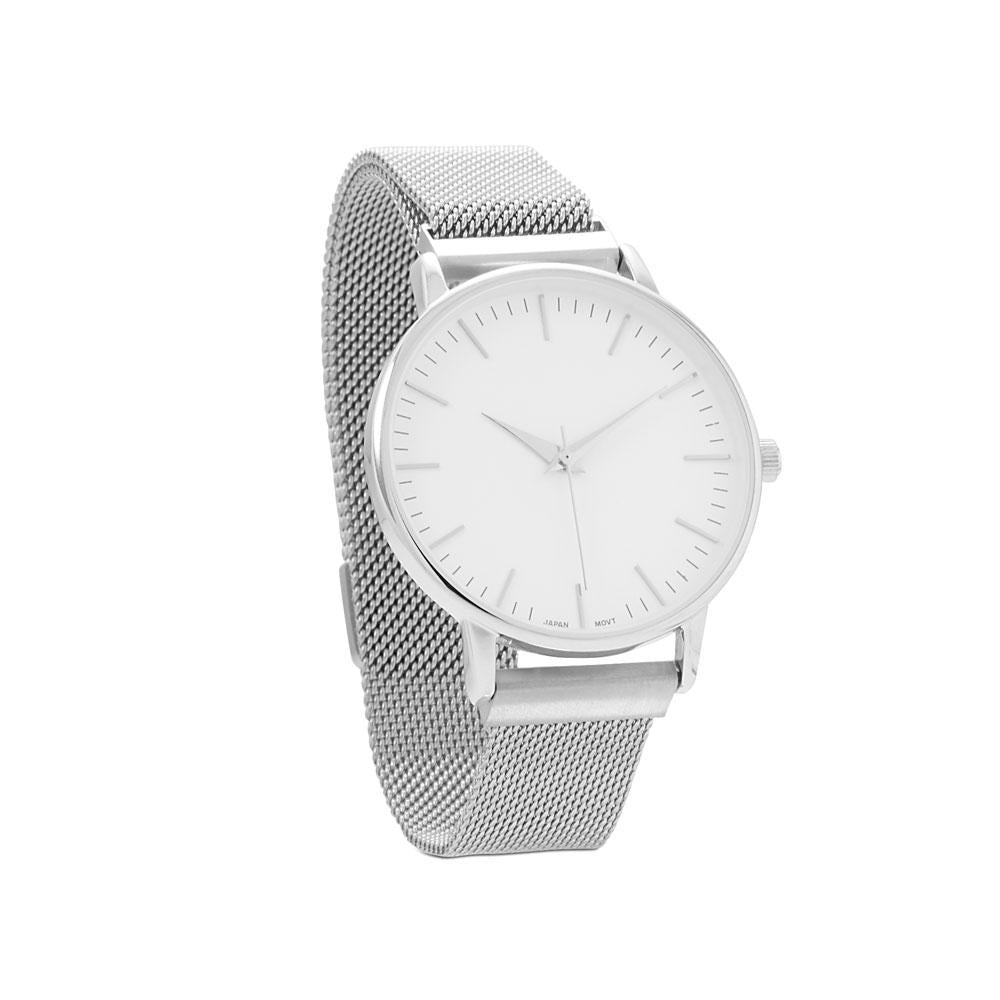 Silver Big-face Mesh Magnetic Watch