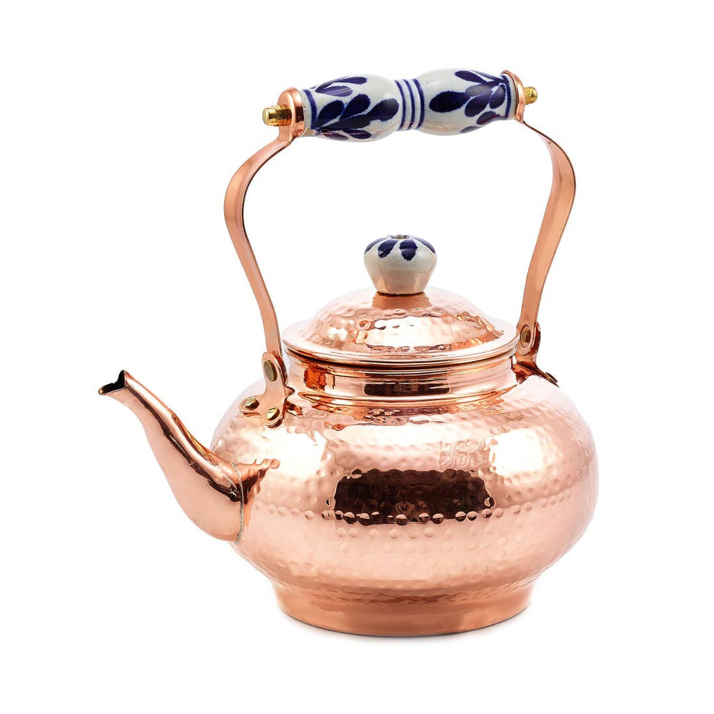 Copper Hammered Tea Kettle with Ceramic Knob with Handle