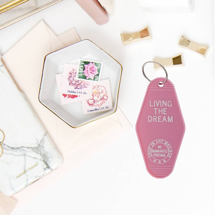 Living The Dream Pink Keychain