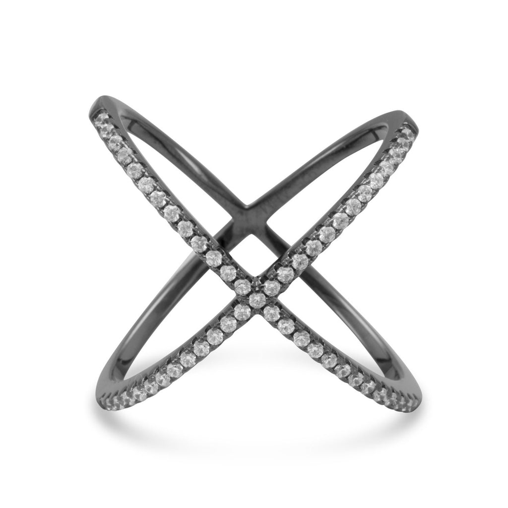 Black Cobalt Criss Cross 'X' Ring