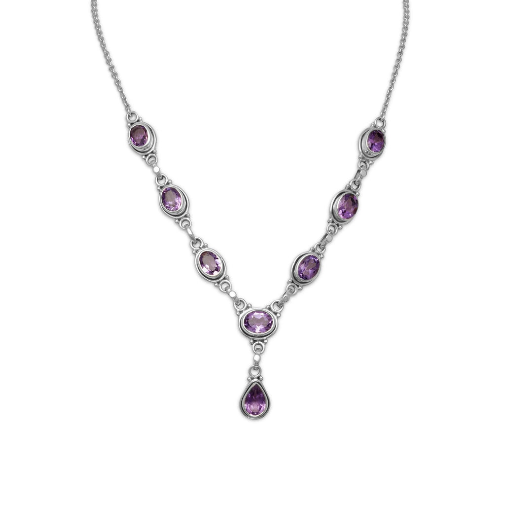 15"+1" Extension Oval and Pear Shape Amethyst Necklace