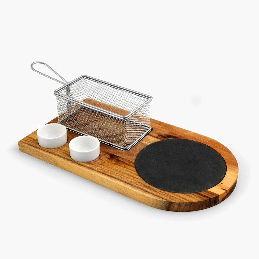 Burger and Sandwich Serving Board With Fry Basket and Cups