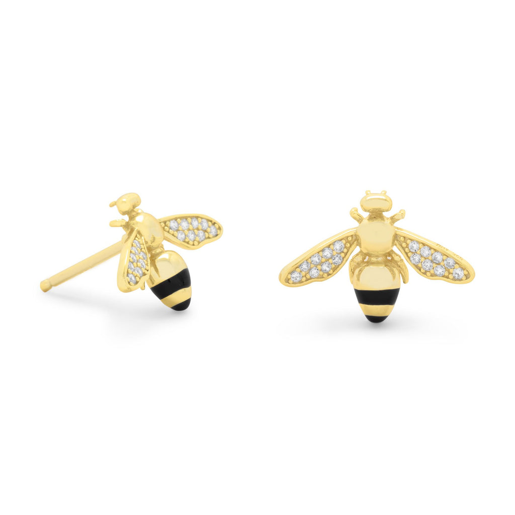 14 Karat Gold  Bee Side Earrings