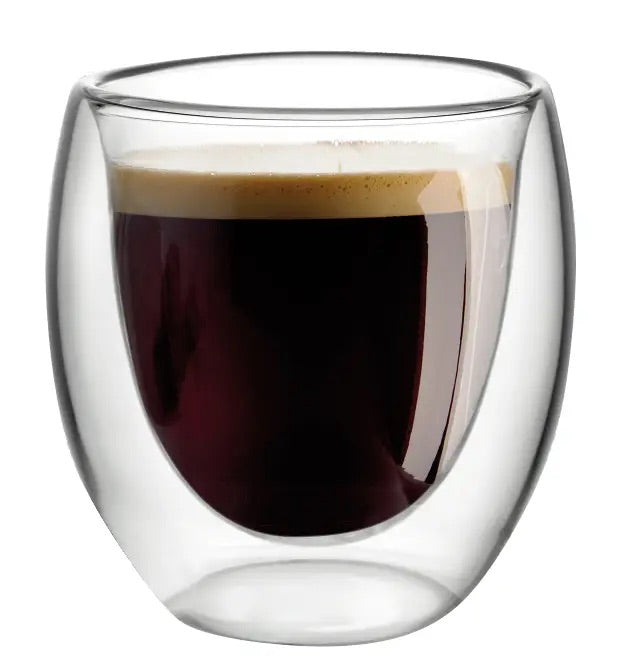 SET OF 4 ESPRESSO CUPS DOUBLE WALLED GLASS 80ML
