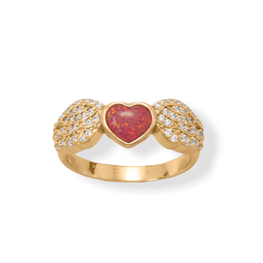 PrincessTAY 16 Karat Gold Dipped Wing and Red Opal Heart Ring