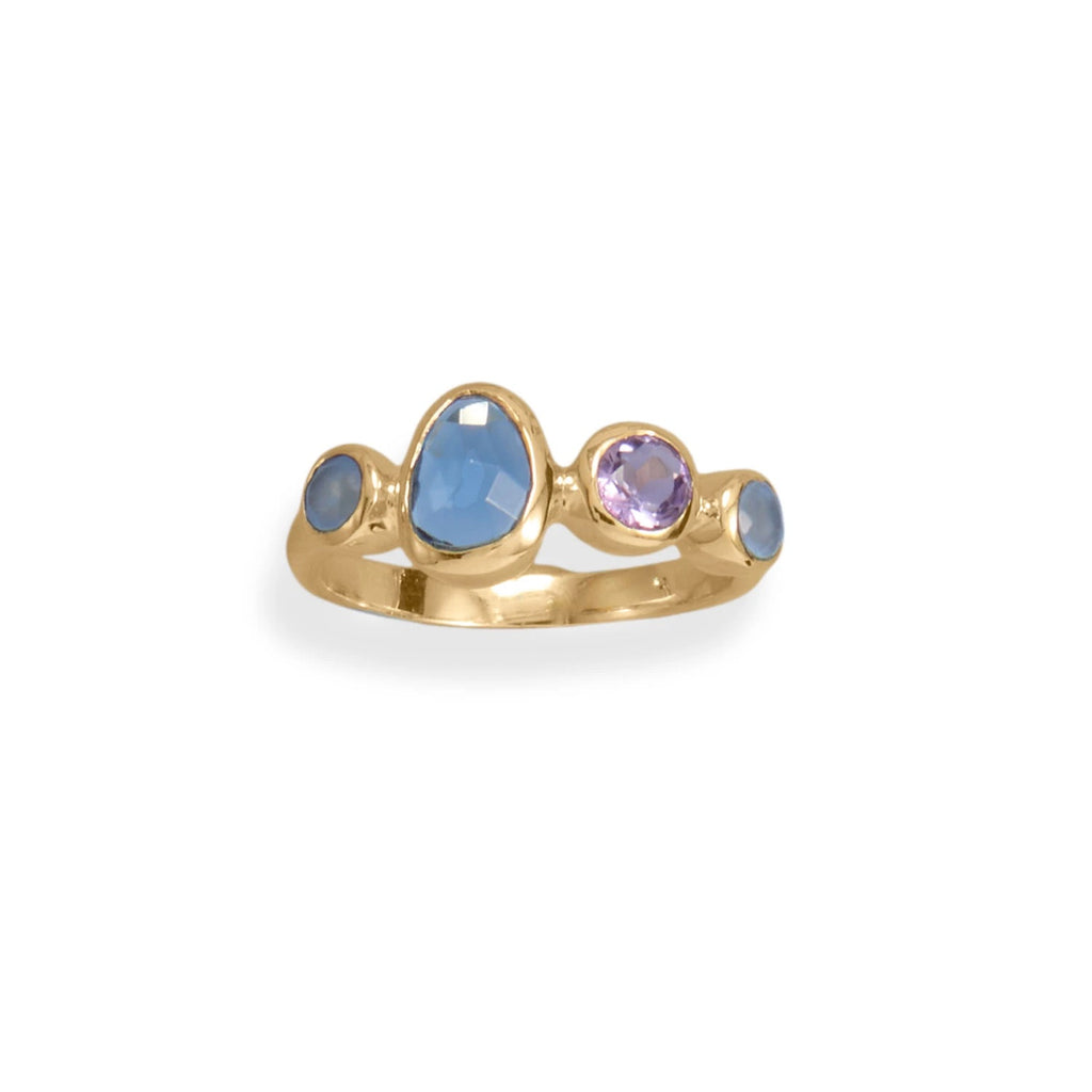 14 Karat Gold Dipped Amethyst, Chalcedony and Hydro Glass Ring