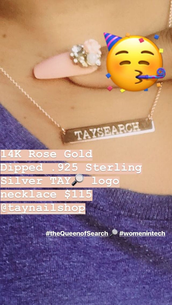 TAYsearch Rose Gold Bar Logo Necklace